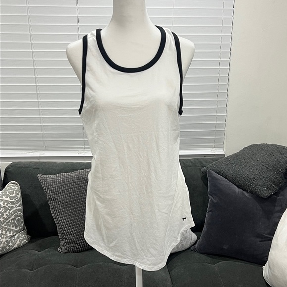 PINK Victoria's Secret White Tank Top with Black Accents - Picture 1 of 6